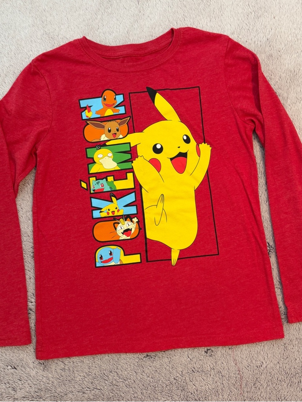 Pokemon Red Long-Sleeve Pikachu & Characters Graphic Tee